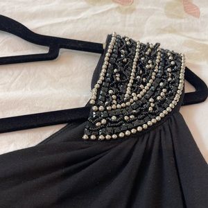 Women small One shoulder beaded black and silver beads top rushed sides lined